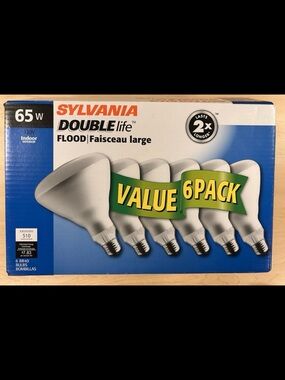 SYLVANIA Double Life 65W BR40 Flood Indoor Light Bulbs Warm White 6 Pack